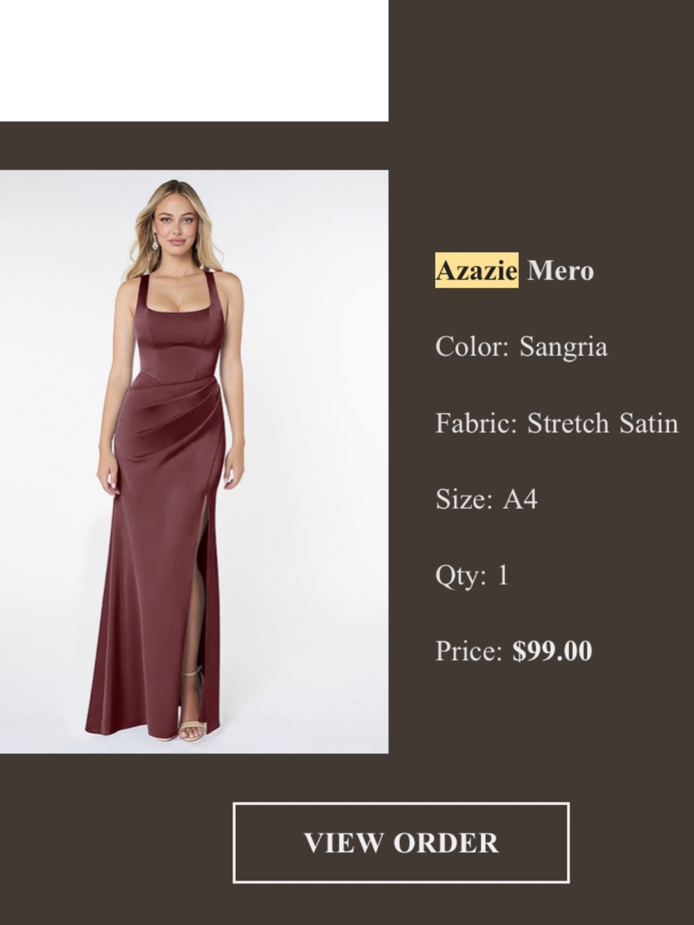 Azazie Mero Evening Gown in Sangria Stretch Satin